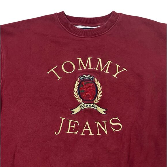 Tommy Hilfiger Other - Tommy Jeans Sweatshirt Mens M Burgundy Embroidered Crest Logo Crewneck Pullover